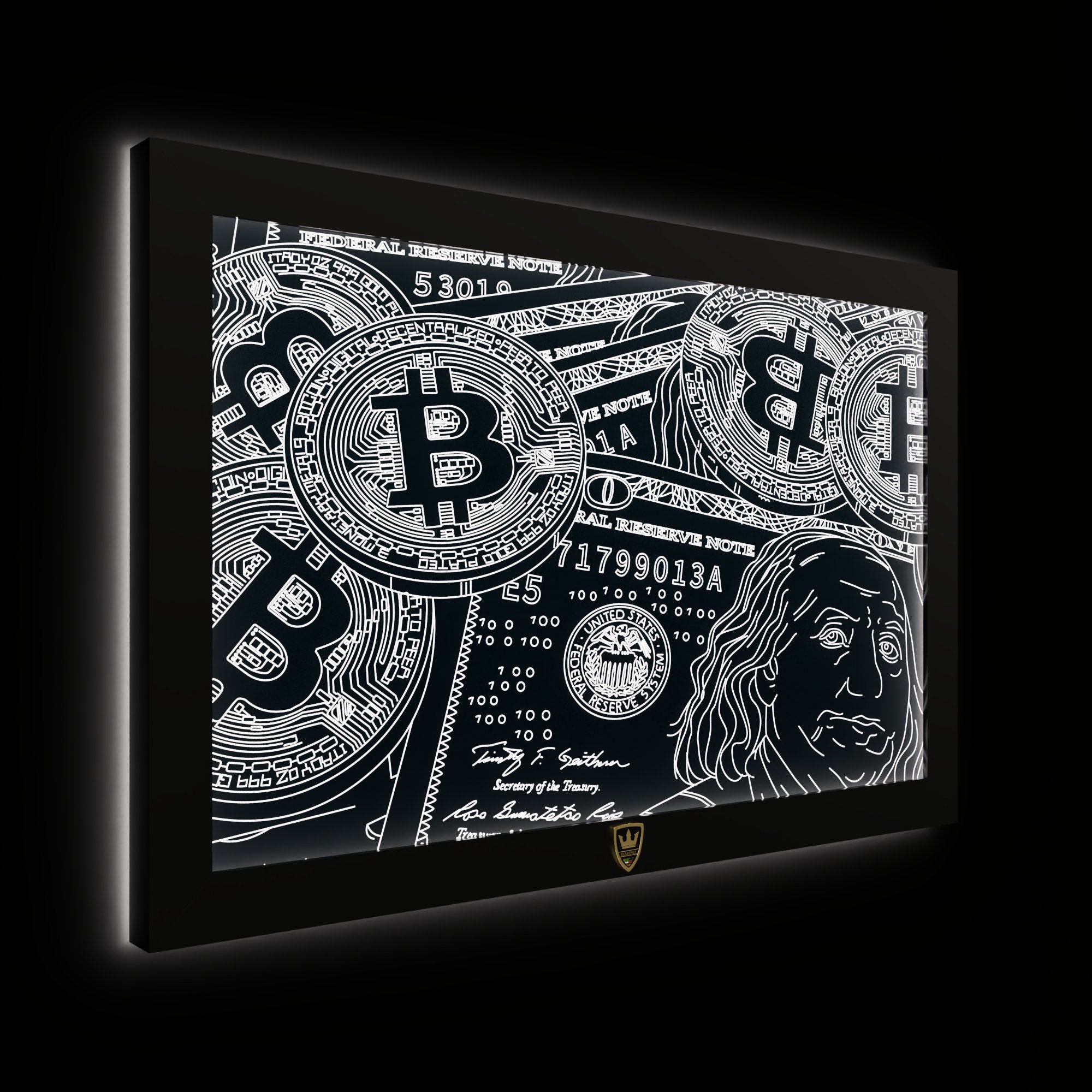 GIAVINCI: Bitcoin & Dollar Wandbild – Erwecke die Kraft der Finanzwelt zum Leben - GIAVINCI Premium Design-Lights