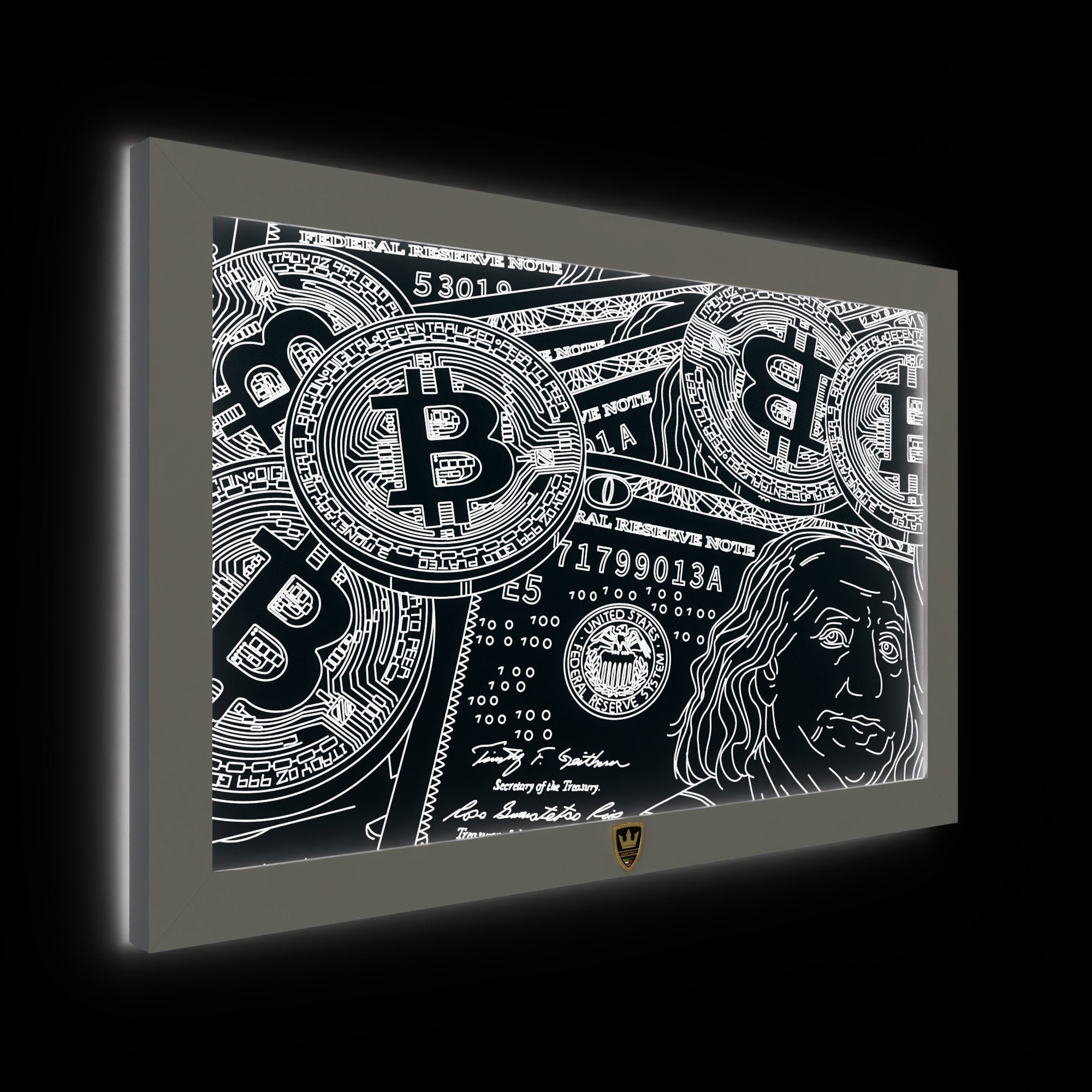 GIAVINCI: Bitcoin & Dollar Wandbild – Erwecke die Kraft der Finanzwelt zum Leben - GIAVINCI Premium Design-Lights